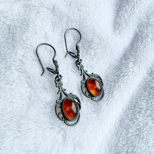 Vintage Sterling Silver Amber Drop Earrings